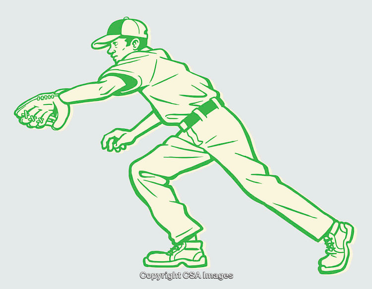 Color Line Art Illustration of a Baseball Player Catching a Ball