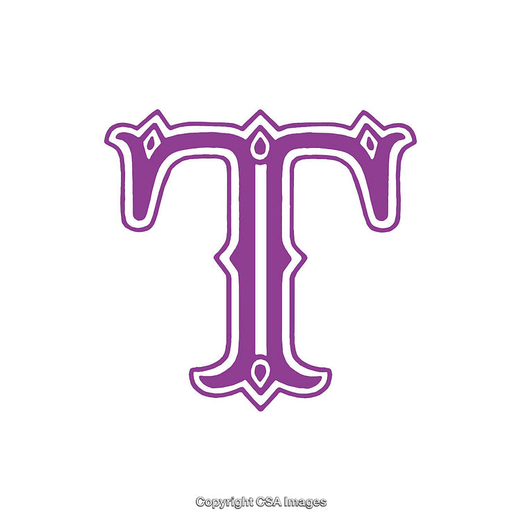 Decorative Purple Letter T With Ornate Design on White Background