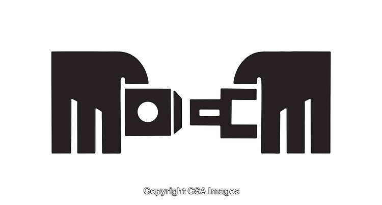 Abstract Black And White Icon Featuring Two Hands And A Camera