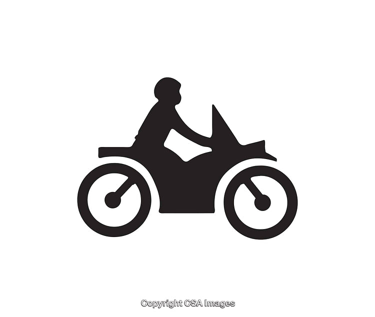 Black and White Icon of Person Riding a Motorcycle Silhouette