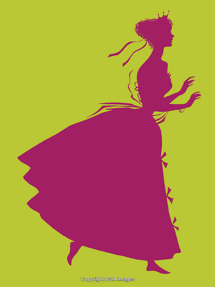 Silhouette of a Crowned Woman in Elegant Dress on a Vibrant Background