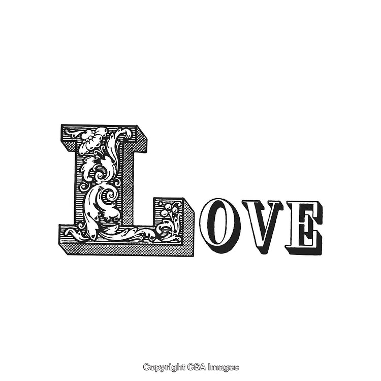 Elegant Vintage Typography of the Word Love With Ornate Detailed Decorations