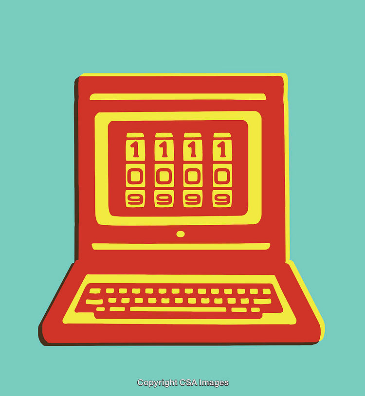 Colorful Illustration of a Retro Computer with Numeric Interface