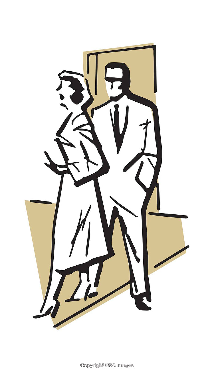 Elegant Minimalist Illustration of Business Casual Couple Walking Together