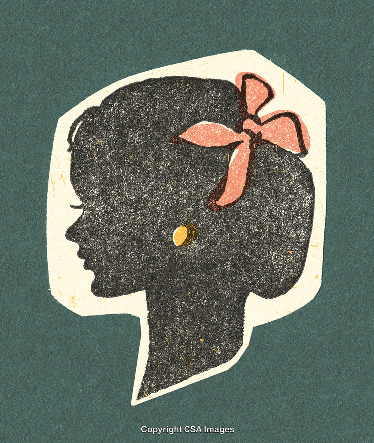 Vintage Silhouette Portrait of a Woman with Ribbon and Earring