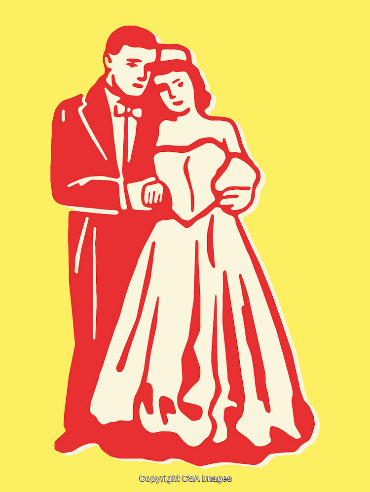 Colorful Line Art Illustration of a Bride and Groom on Wedding Day