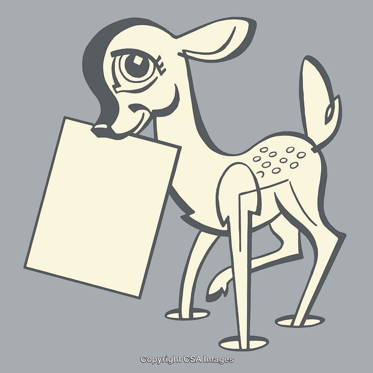 Stylized Illustration of a Cartoon Deer Holding a Blank Sign