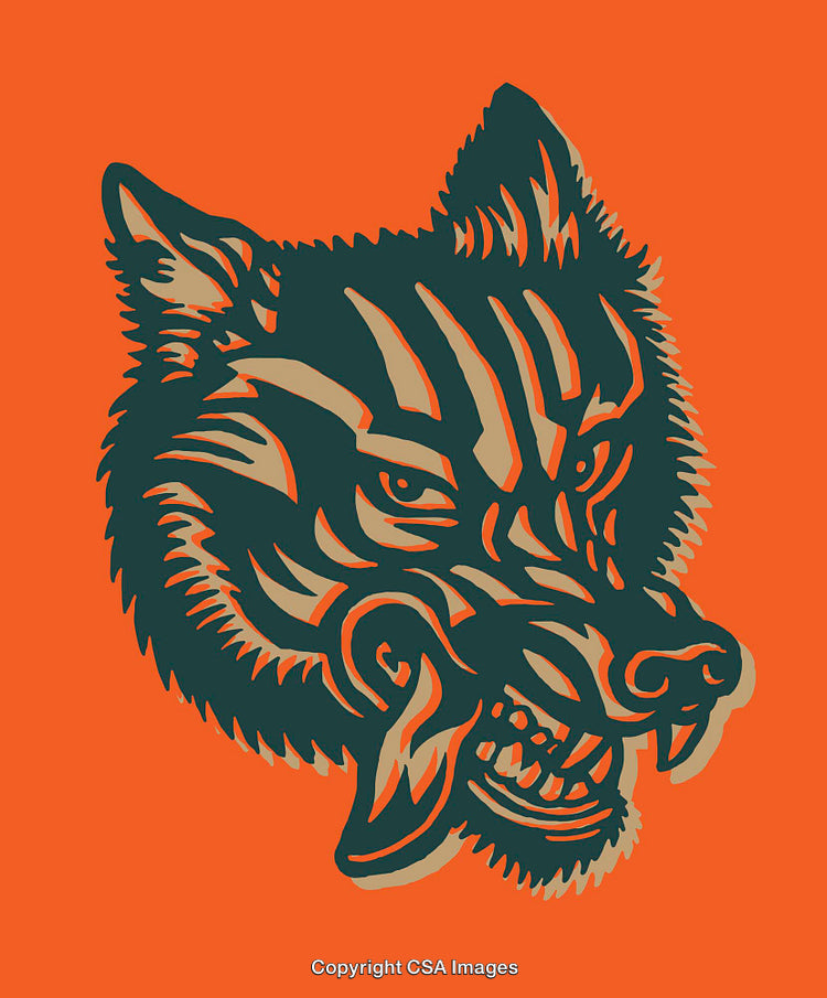 Fierce Abstract Wolf Illustration with Bold Colors and Geometric Patterns
