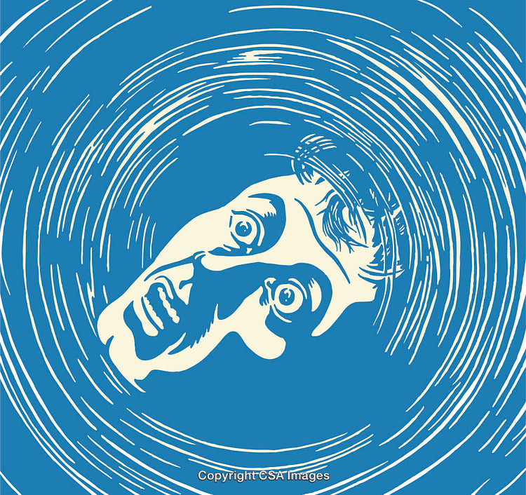 Blue Illustrated Face with Swirling Pattern and Expression of Shock