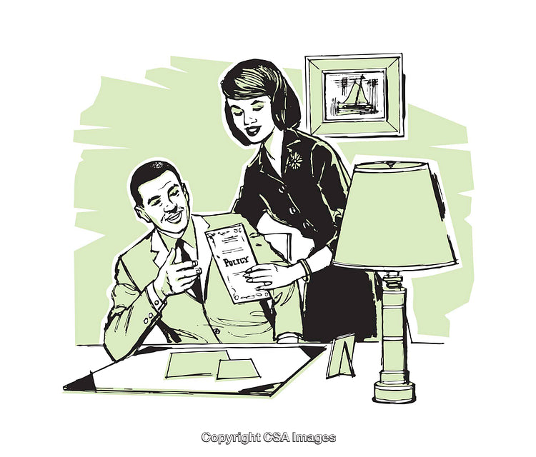 Vintage Business Illustration of Colleagues Reviewing Documents Together