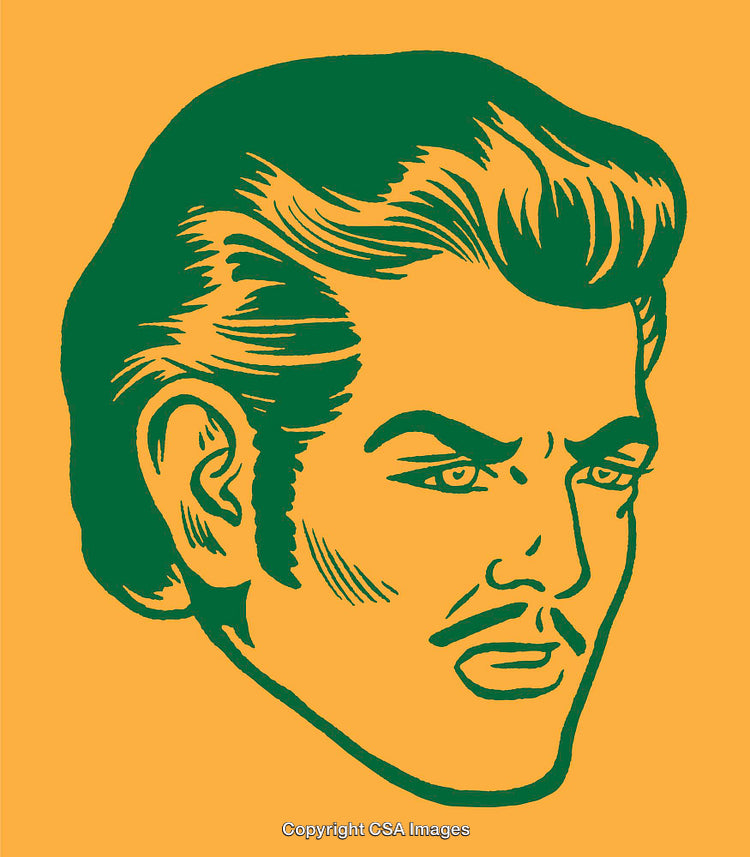Retro Illustration of a Male Face in Green on Orange Background