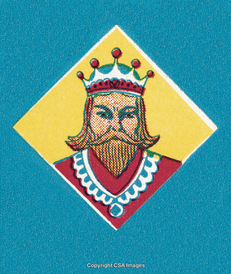 Colorful Vintage King Illustration with Crown on Geometric Background