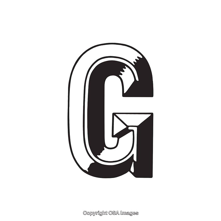 Stylized Black and White Letter G Monochrome Illustration on White Background