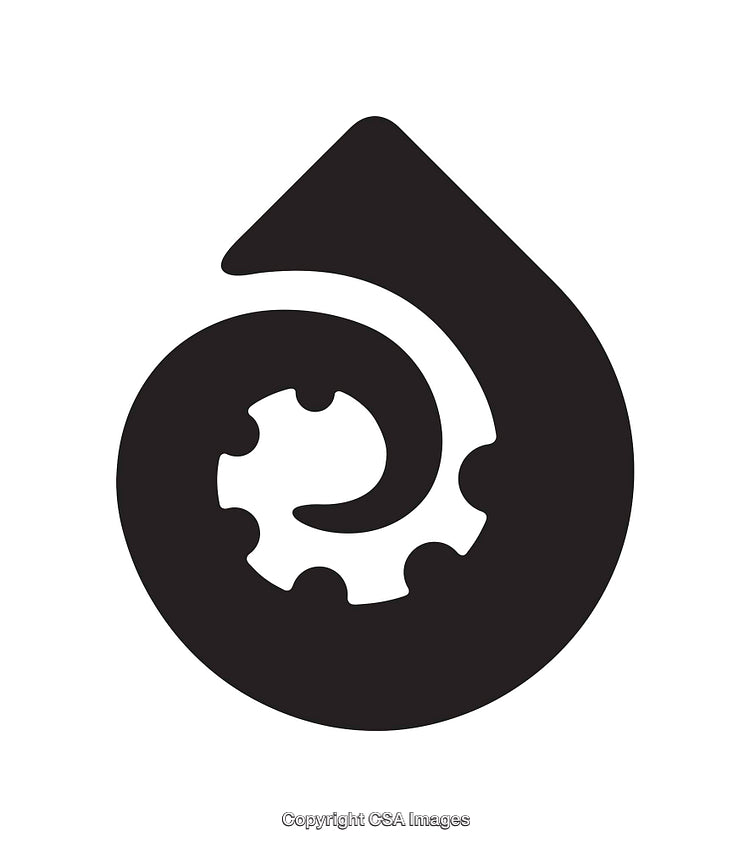 Black And White Icon Showing a Gear within Water Drop Shape
