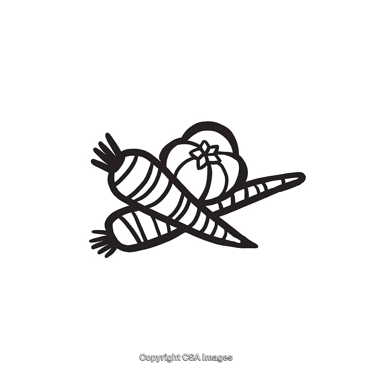Black and White Line Art Illustration of Fresh Vegetables