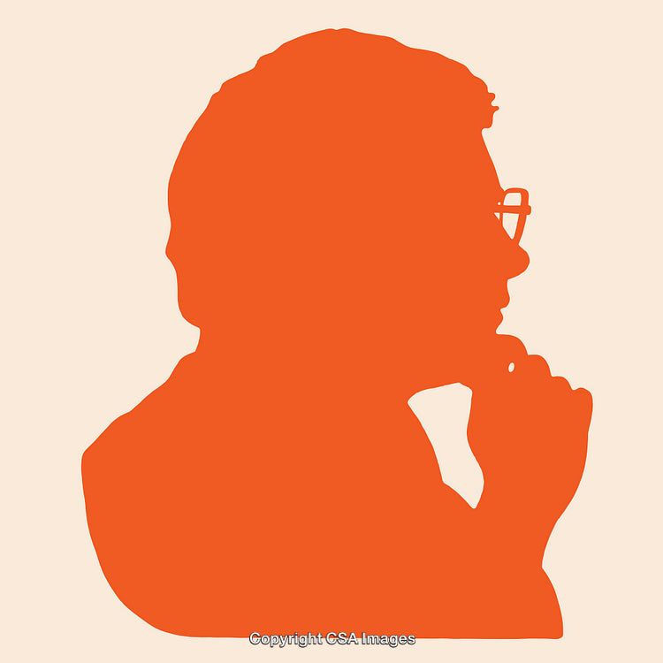 Silhouette Illustration of a Pensive Person in Orange and Beige Tones