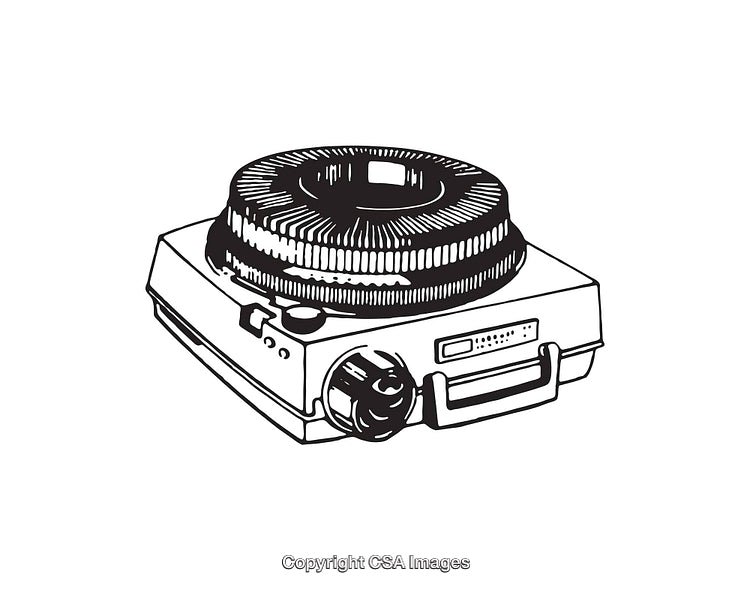 Vintage Slide Projector Black and White Line Art Illustration