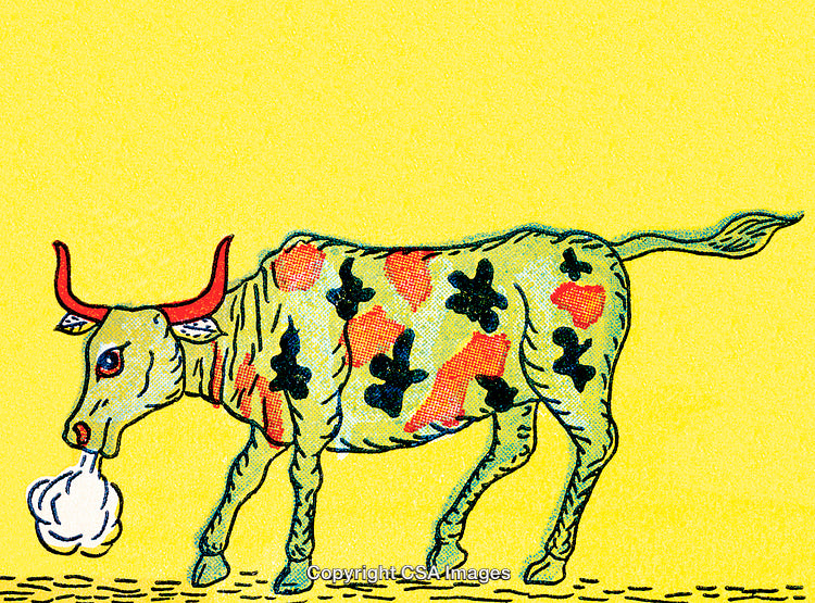Colorful Cow Illustration With Unique Patterned Coat On Yellow Background
