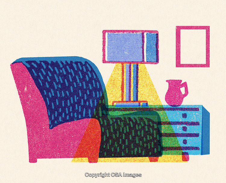 Vibrant Illustration of Stylish Armchair and Lamp in Retro Interior Setting
