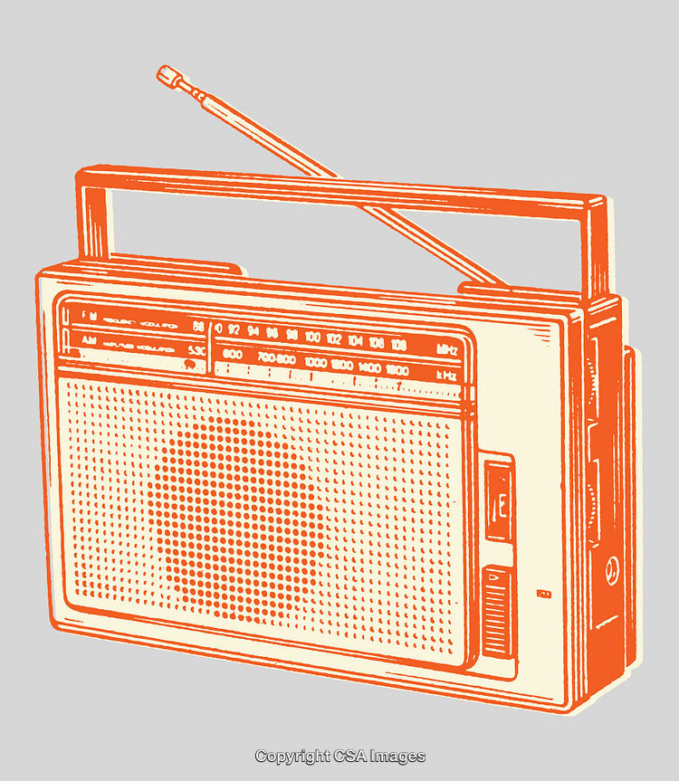 Orange Line Art Illustration of a Retro Portable Radio with Antenna