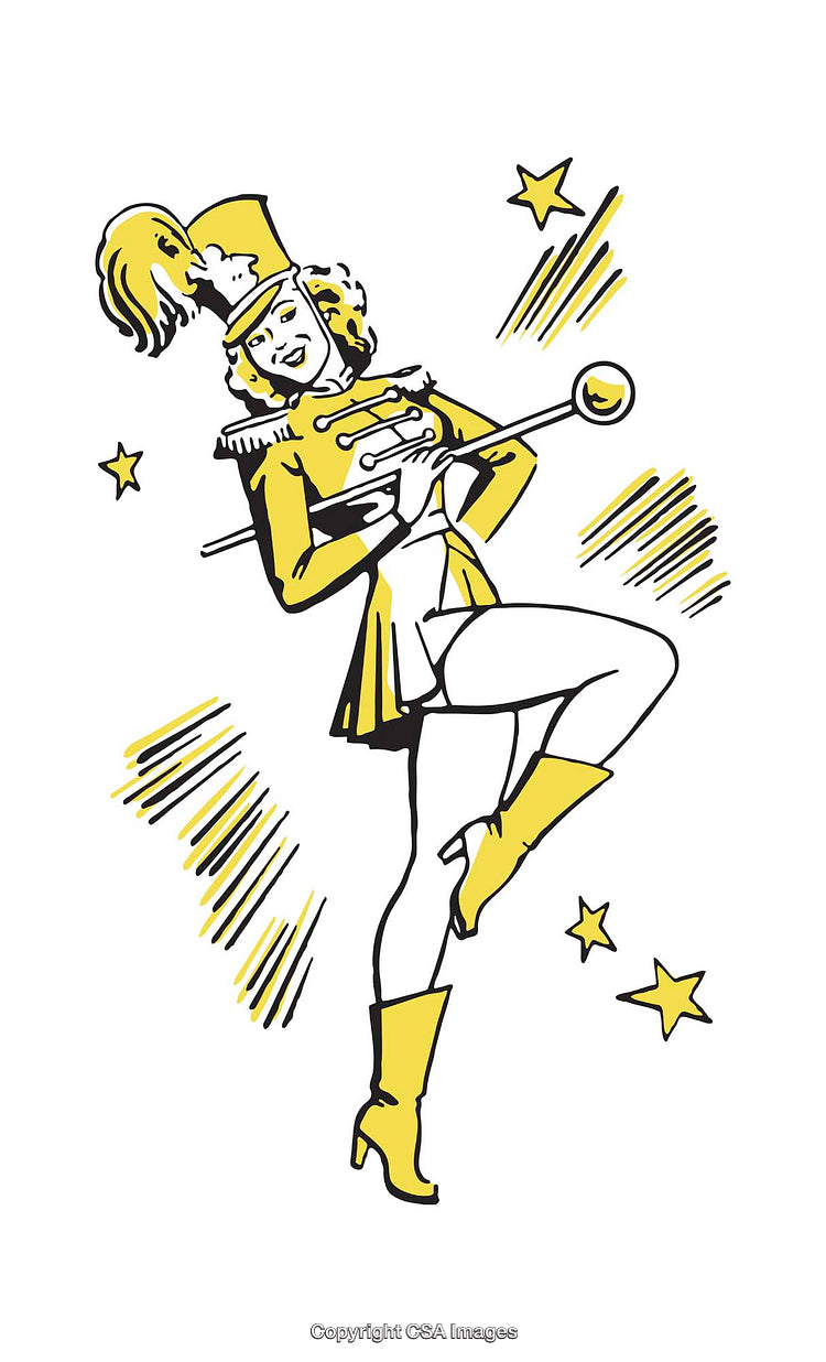 Vintage Illustration of a Majorette Dancer in Bright Yellow Attire