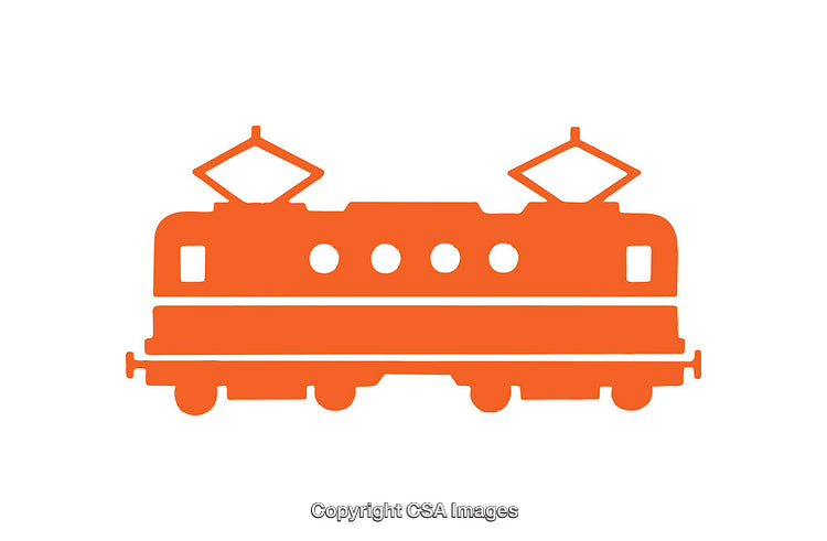 Minimalistic Orange Electric Train Icon Silhouette on White Background