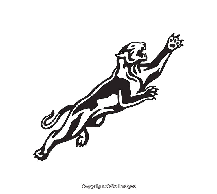 Black and White Line Art of a Leaping Panther Illustration