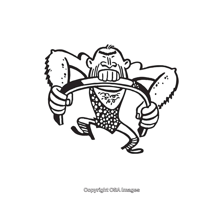 Black and White Illustration of a Primitive Caveman Holding a Club