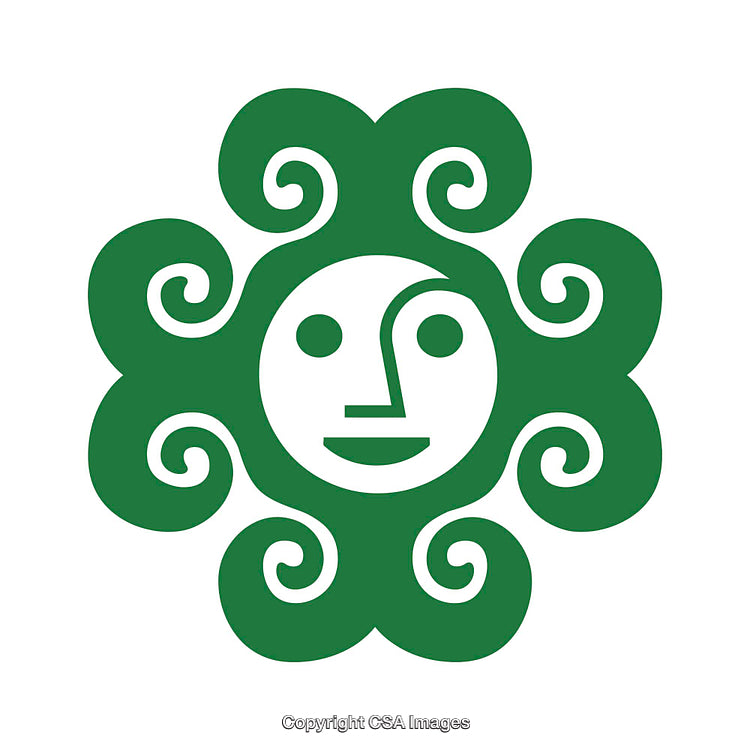 Green Stylized Face With Spiral Motif Design on White Background