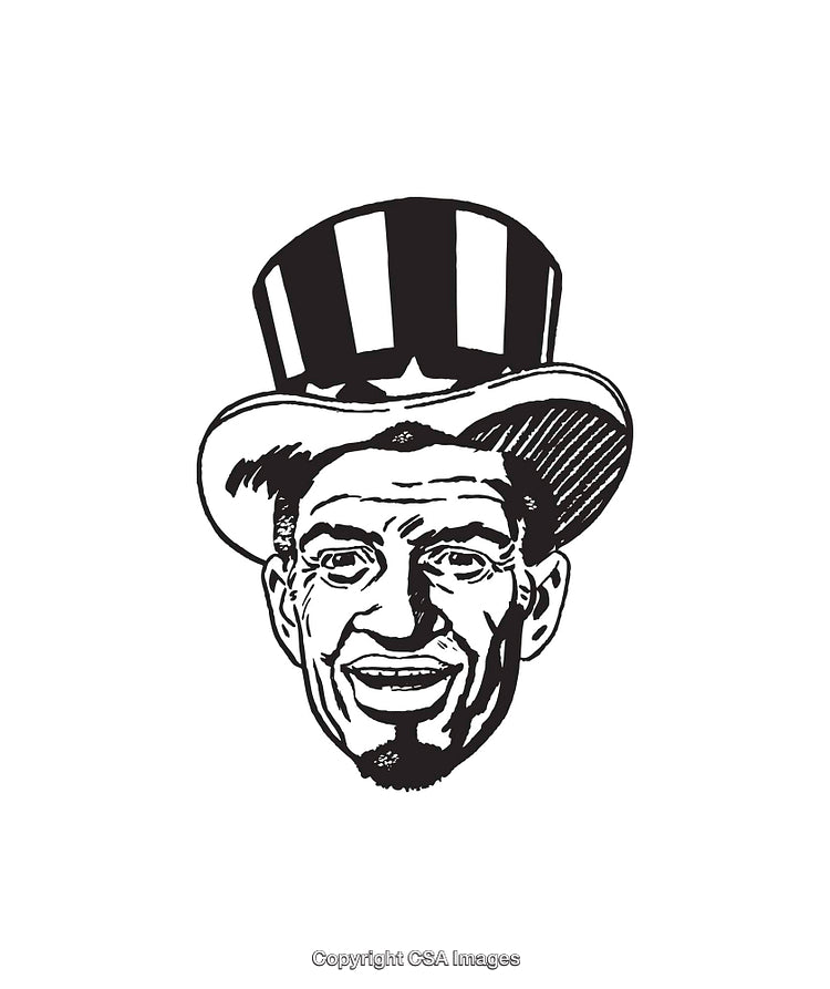 Vintage Black and White Illustration of Man With Top Hat and Beard