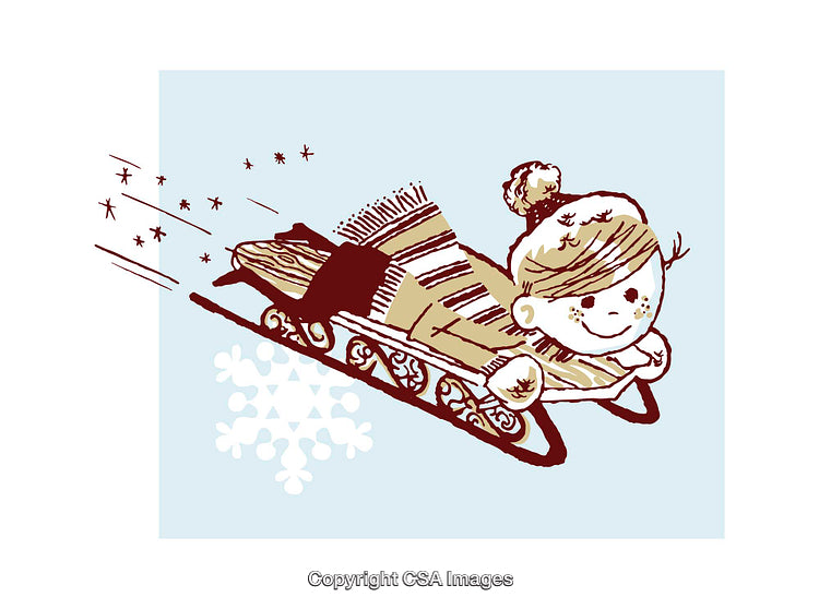 Illustration of a Happy Child Sledding on a Winter Day