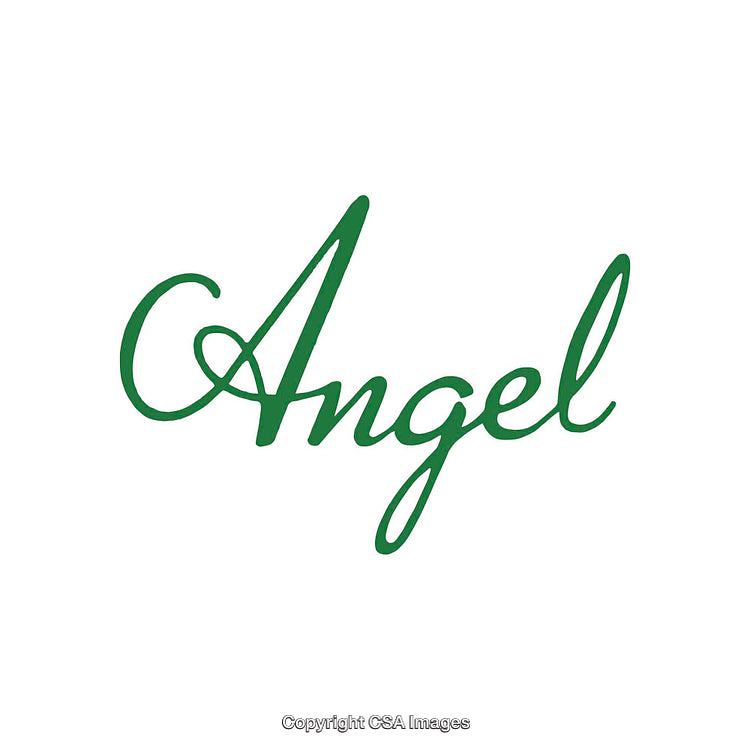 Elegant Green Cursive Angel Text on a White Background Artwork