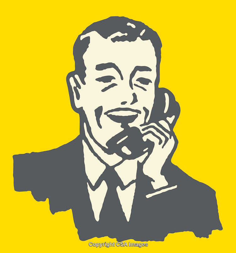 Retro Style Line Art Illustration of a Man on the Phone