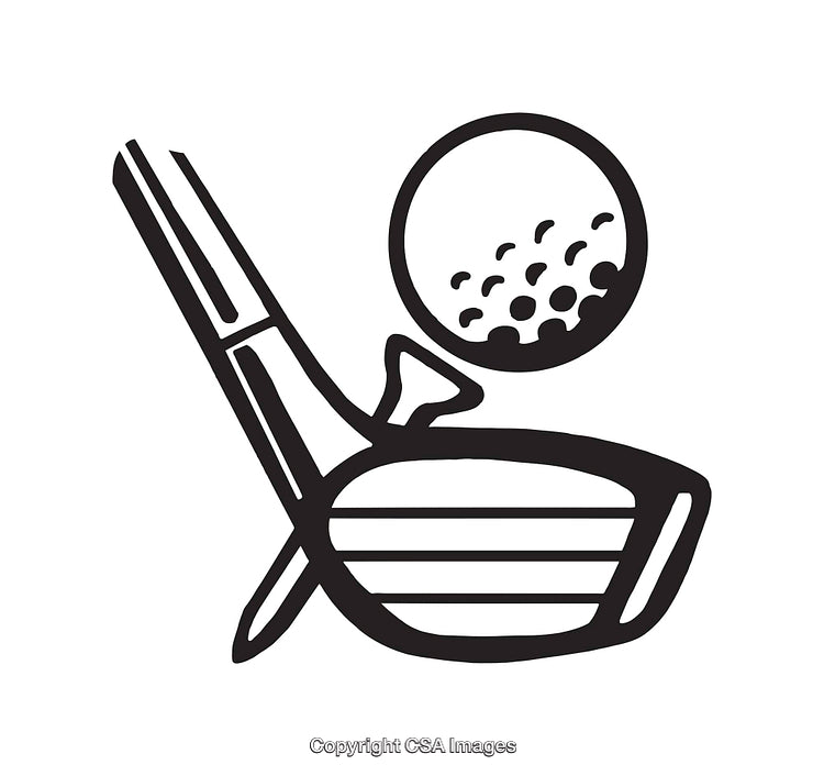 Black And White Line Art of Golf Club with Ball Icon