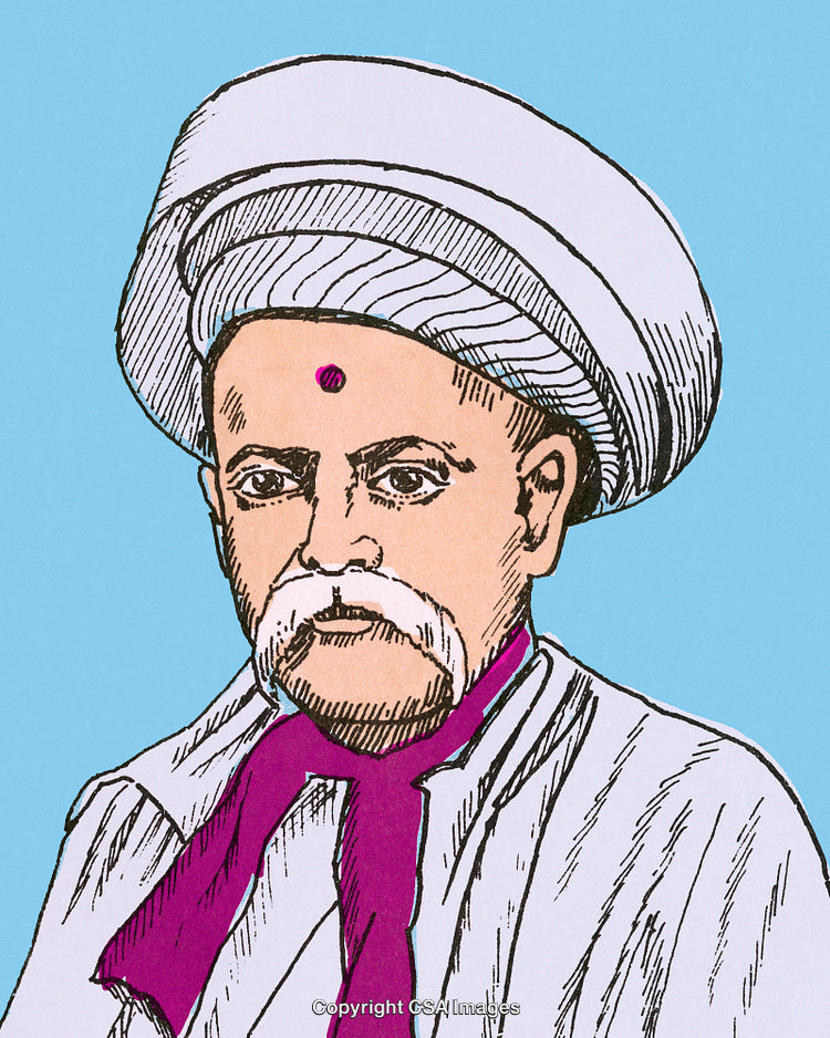 Traditional Portrait of a Historical Figure Wearing a Distinctive Hat and Scarf
