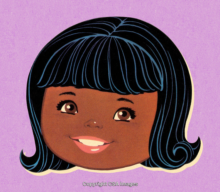 Bright Cartoon Illustration of a Smiling Girl's Face on a Purple Background