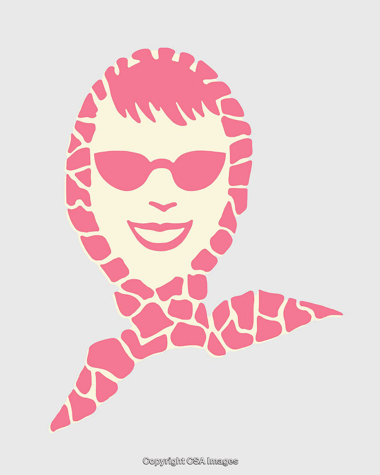 Stylized Line Art Illustration of a Fashionable Smiling Woman with Sunglasses