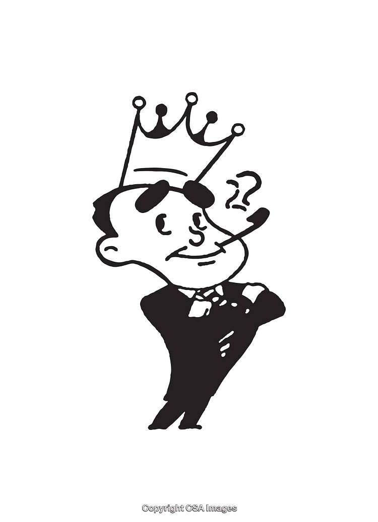 Black And White Illustration of a Cartoon Man With Crown And Cigar