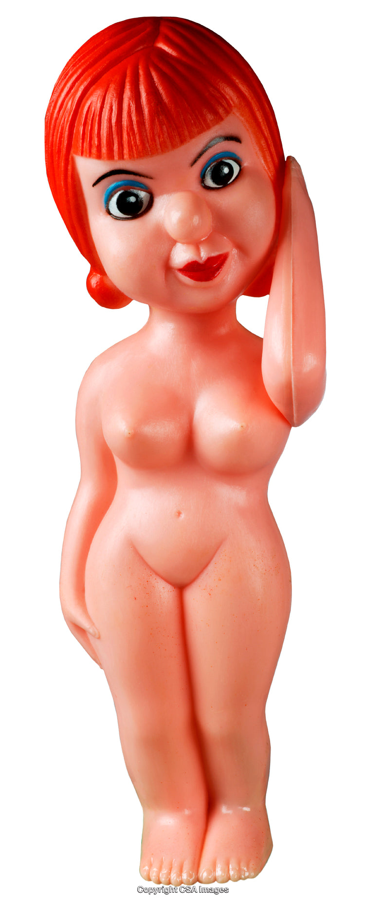 Red-Haired Plastic Figurine with Unique Expression and Playful Design