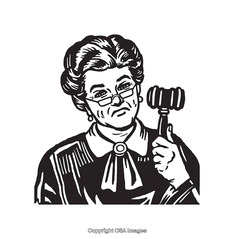 Black and White Line Illustration of a Judge Holding a Gavel