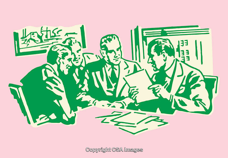 Vintage Business Meeting Illustration in Colorful Graphic Style