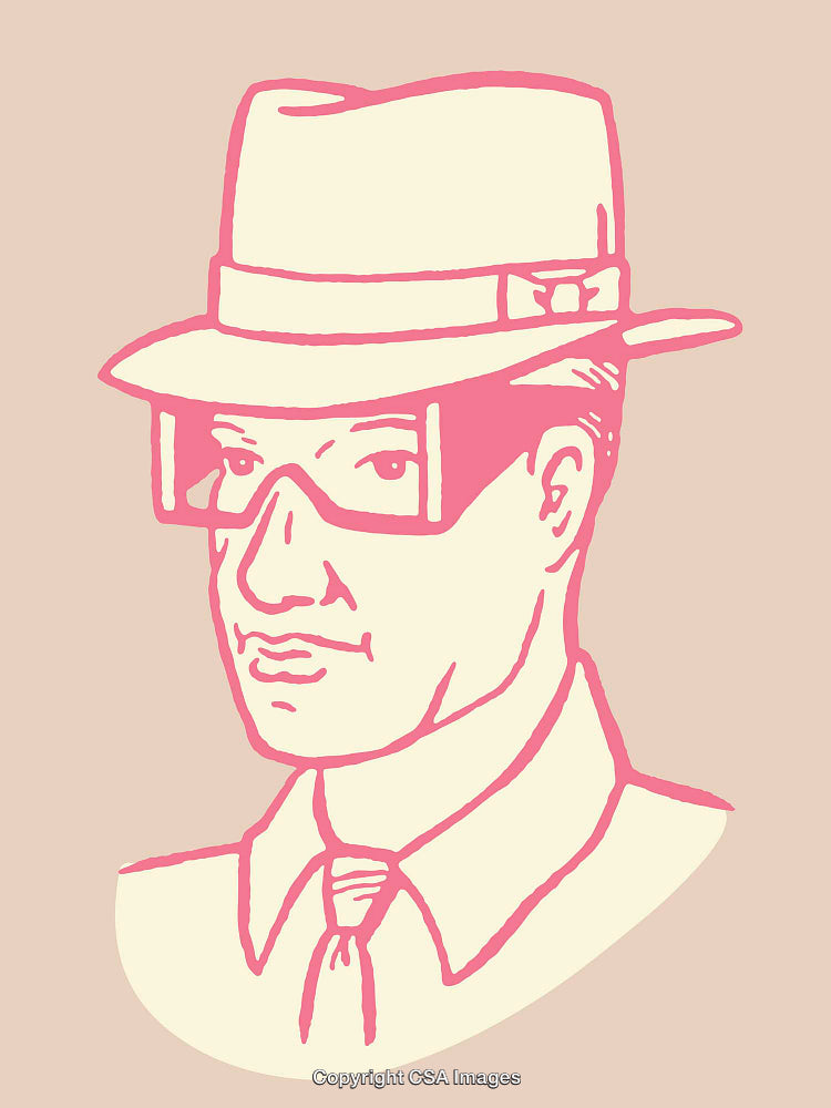 Stylized Illustration of a Man in Hat and Glasses in Dual-Tone Art