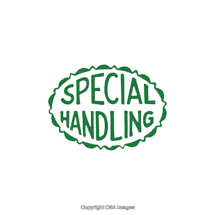 Green Text Reading "Special Handling" in Artistic Lettering on White Background