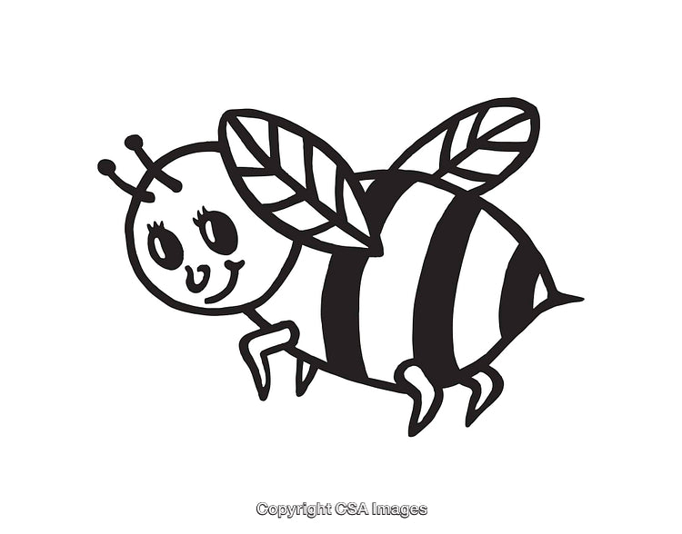 Cute Bee Line Art Illustration with Smiling Expression