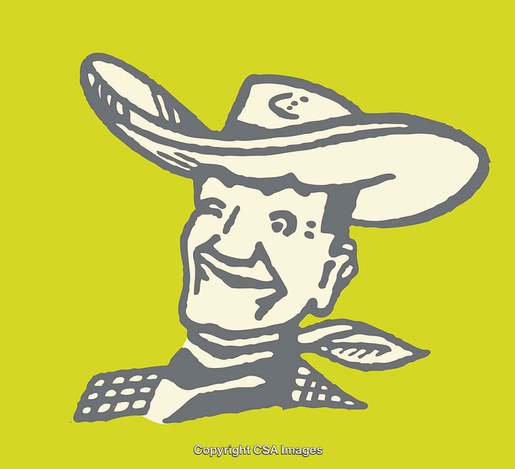 Vintage-Style Cowboy Illustration with Bold Colors on a Vibrant Background