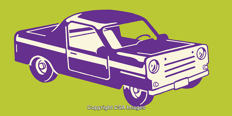 Retro Styled Purple Pickup Truck Line Art on a Green Background
