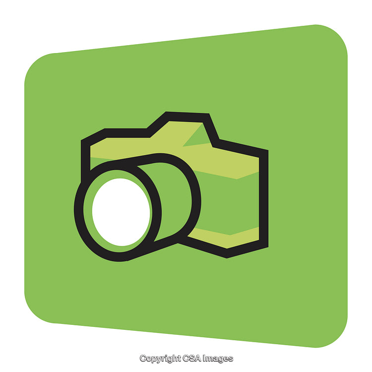 Green Camera Icon Representing Photography or Digital Media on a Plain Background