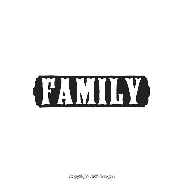 Bold Black Text 'Family' on White Background in Rustic Style