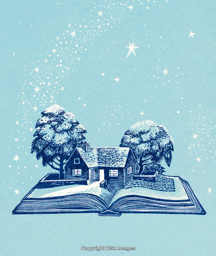 Surreal Artwork of a House Emerging From an Open Book