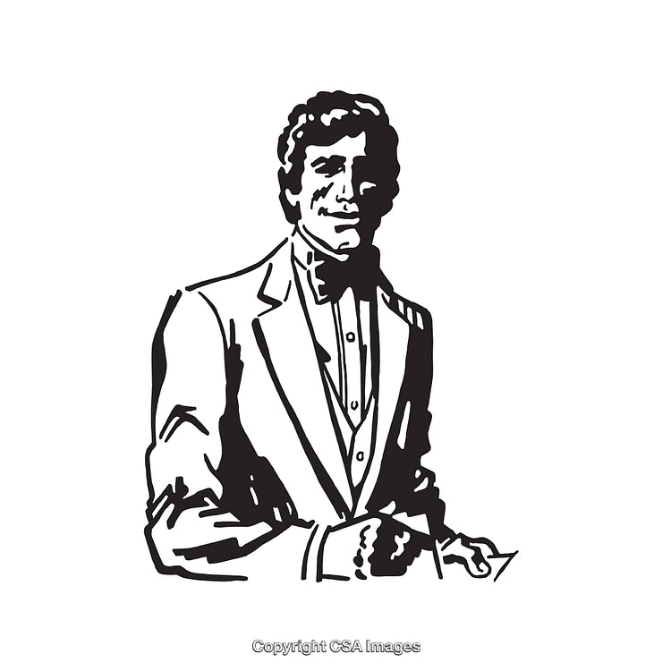 Elegant Gentleman in Vintage Suit Line Art Illustration